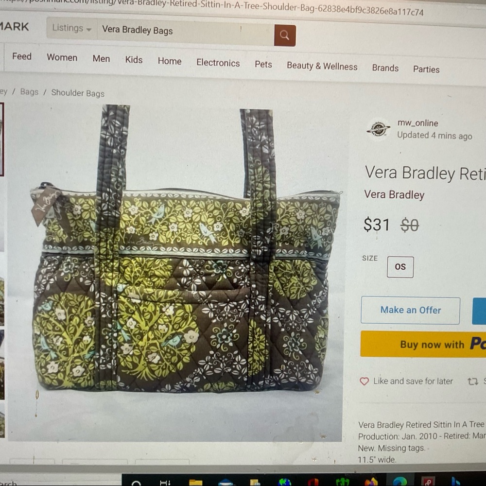 Vera Bradley Small Tote Shoulder Bag - 11”x8.5”x3.5” - Picture 7 of 14